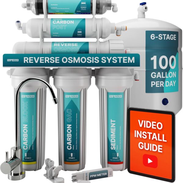 NU Aqua Platinum Series 100GPD Under Sink Reverse Osmosis Drinking Water Filtration System – Premium Water Filter (6 Stage Alkaline)